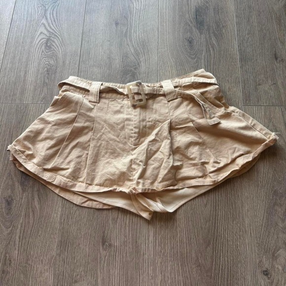 Pants - Beige Skort Mini Skirt Shorts Neutral Festival Small